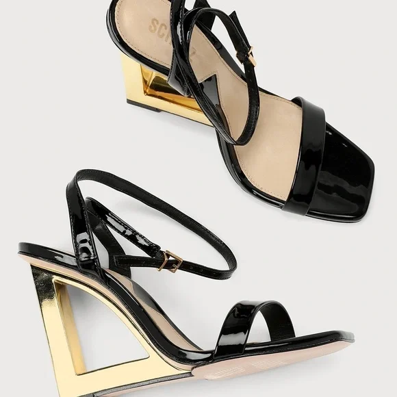 Filipa Black Patent Leather Sculpted High Heel Sandals